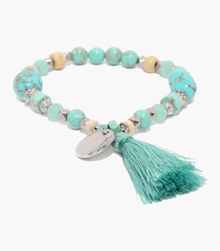 Turquoise Blue Metal Elasticated Bracelet 1