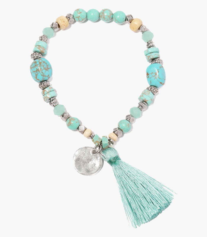 Turquoise Blue Metal Elasticated Bracelet 3