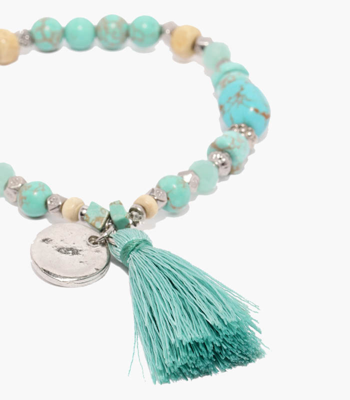 Turquoise Blue Metal Elasticated Bracelet 4