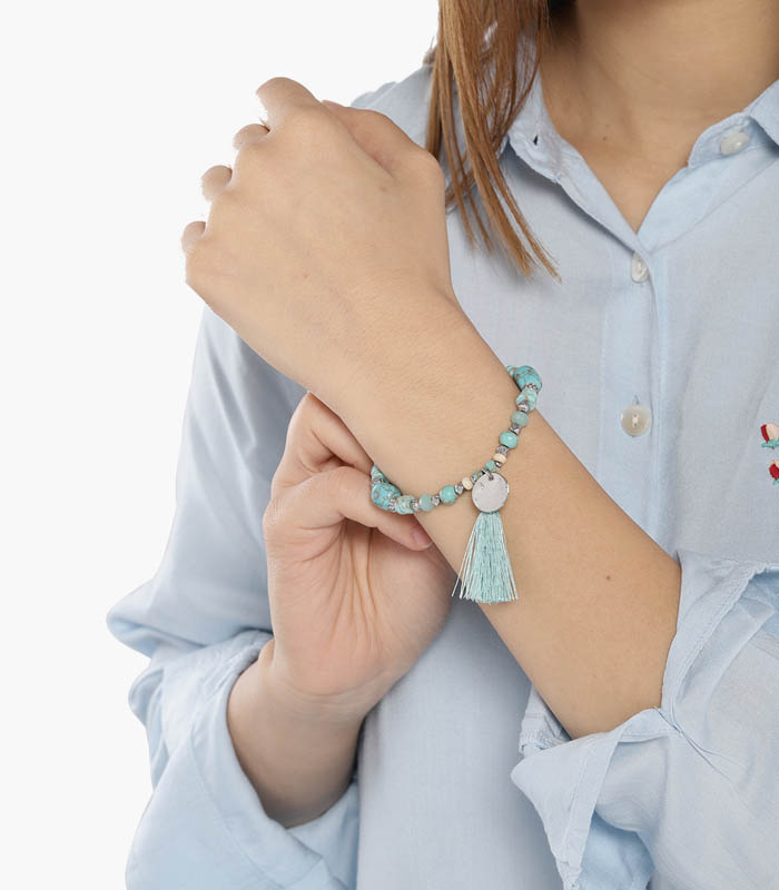 Turquoise Blue Metal Elasticated Bracelet 5