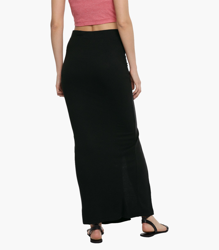 Women Black Solid Maxi Skirt-2