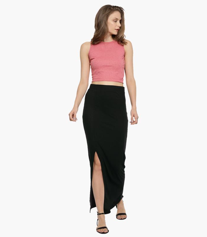 Women Black Solid Maxi Skirt-3