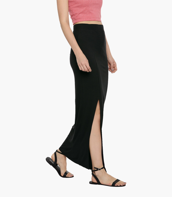 Women Black Solid Maxi Skirt-4