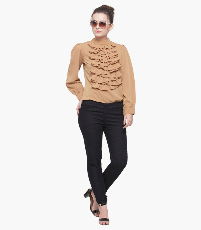 Women Khaki Solid Top-2