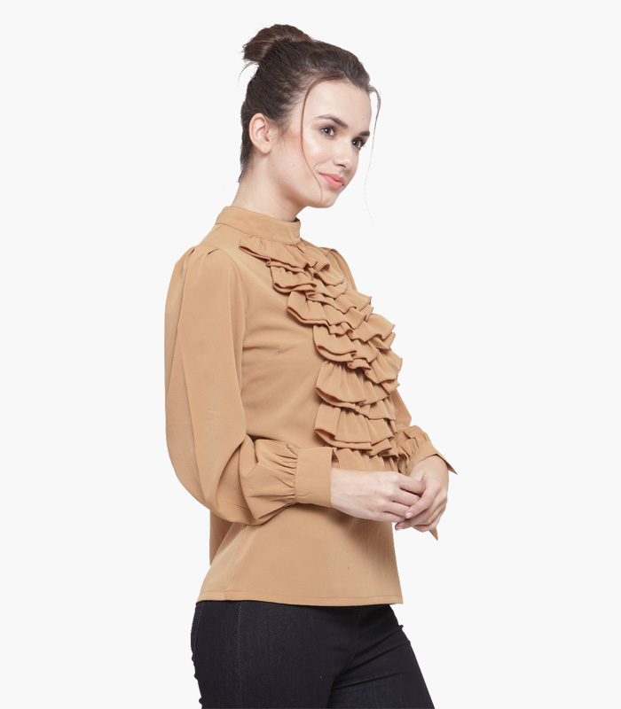 Women Khaki Solid Top-3
