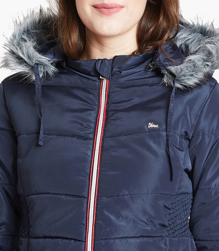 Women Navy Blue Solid Parka Jacket-5