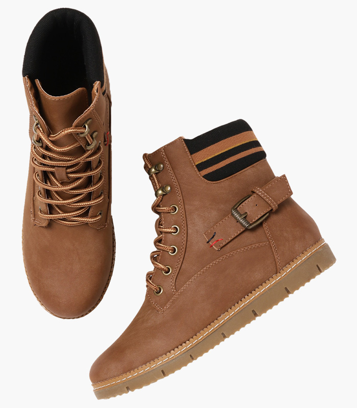 Women Brown Solid Synthetic Mid-Top Flat Boots-2