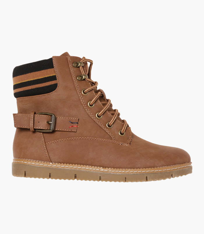 Women Brown Solid Synthetic Mid-Top Flat Boots-3